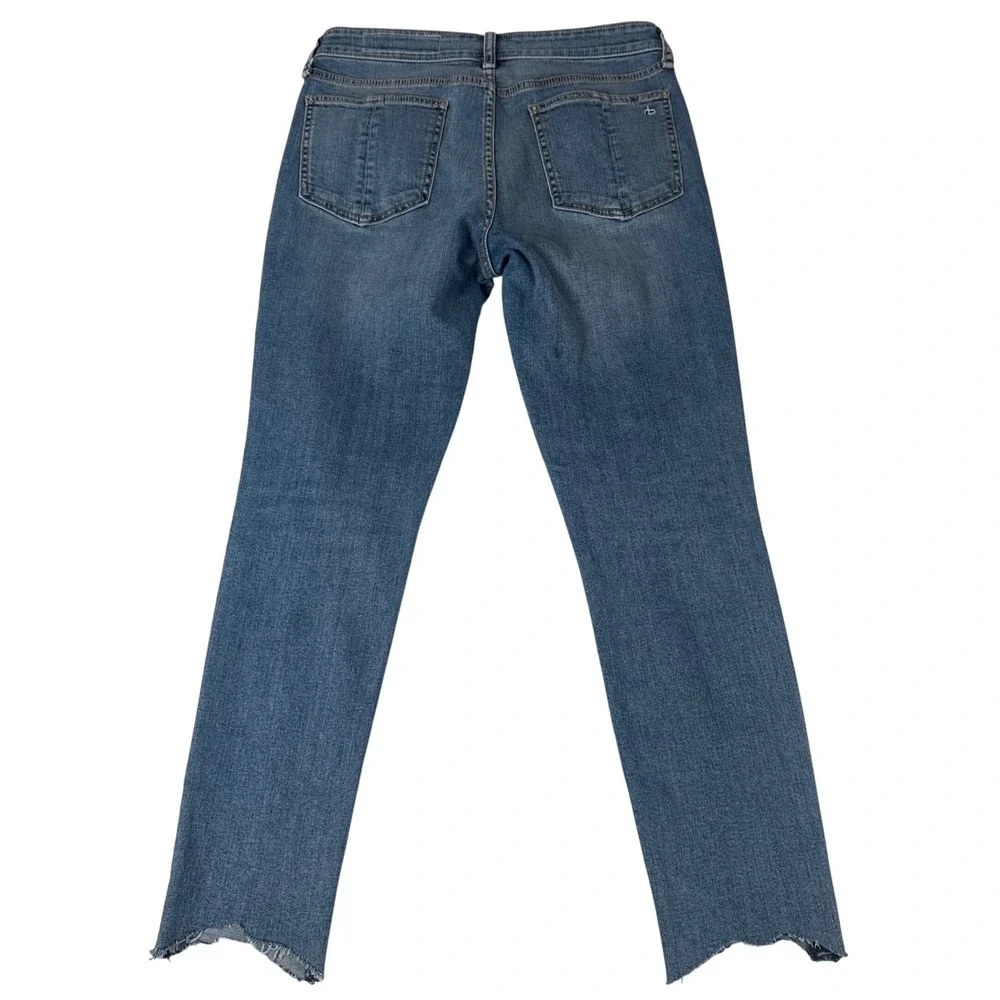 Rag & Bone Cate Mid-Rise Ankle Skinny Jeans Women 28 Blue Denim Raw Hem Designer